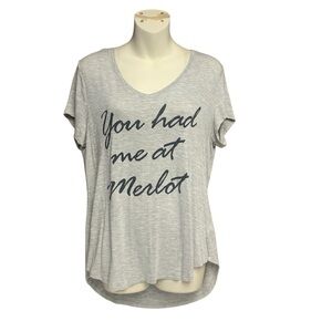 Apt 9 graphic tee size Large gray with black lettering You Had Me At Merlot
